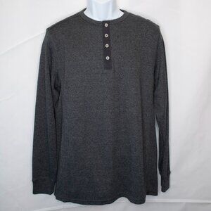 NEW Thread & Cloth Ribbed Henley Shirt Mens Small S Gray Long Sleeve T Tee 0113